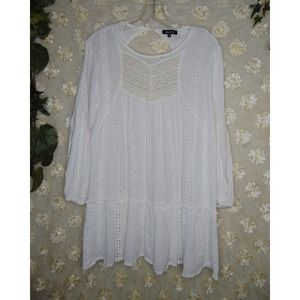 Blue B | Women's Long Sleeve Boho Cottage Core Tunic White Ruffle Size M